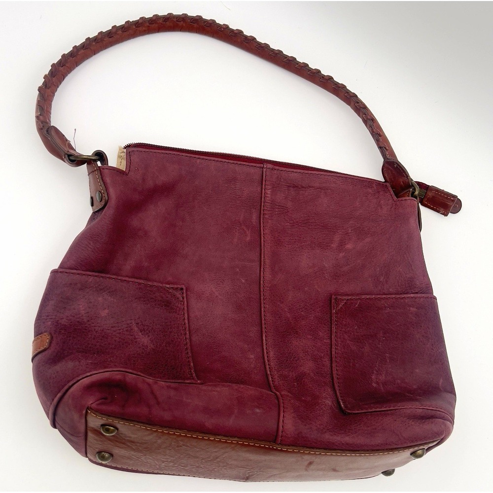 Sundance Burgundy Zip Shoulder Bag Purse Adjustable Strap Pockets Made in Italy